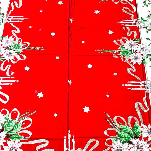Vintage 50's Christmas tablecloth flaws stains holes cutter cloth for crafts? - Picture 4 of 12